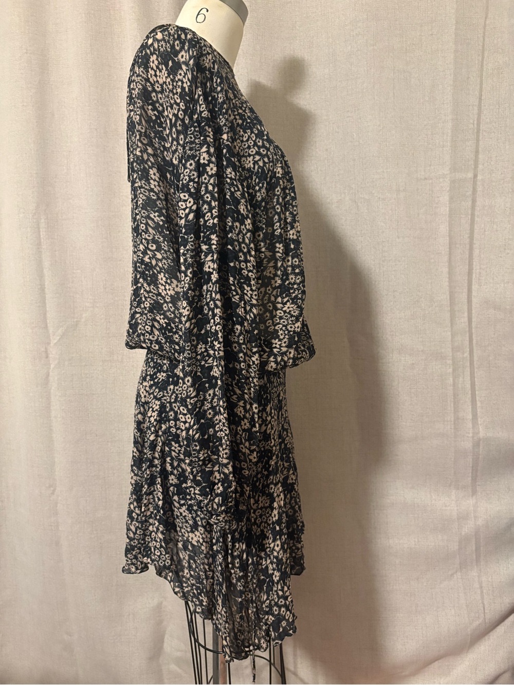 Mini Floral Drop-Waist Dress in Black and Cream - Picture 8 of 15